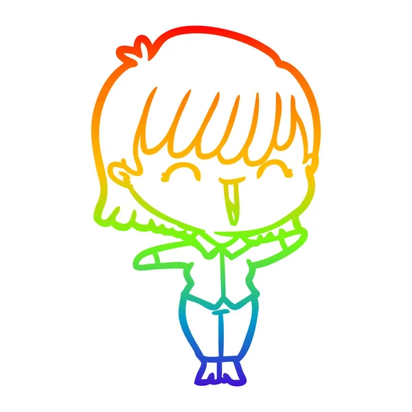 Arco iris gradiente línea dibujo dibujos animados mujer — Vector de stock