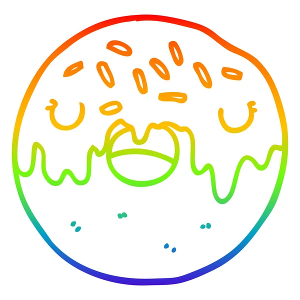 Regenboog gradiënt lijntekening cartoon donut — Stockvector