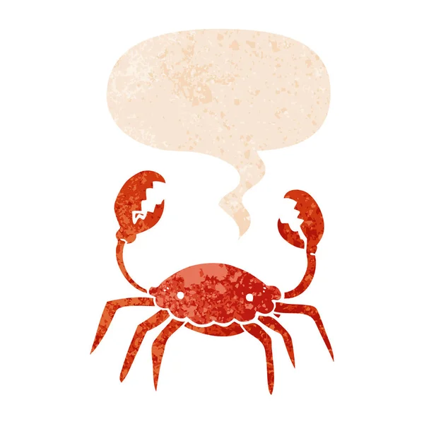 Cartoon crab and speech bubble in retro textured style — Stock Vector