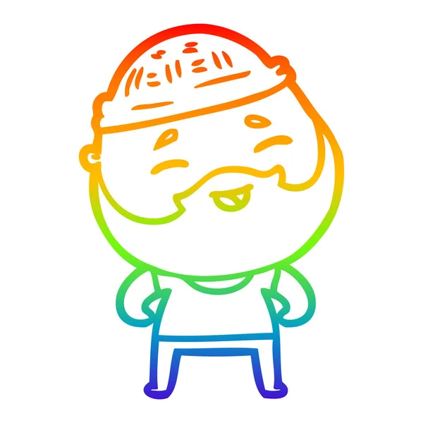 Rainbow gradient ligne dessin dessin animé heureux homme barbu — Image vectorielle