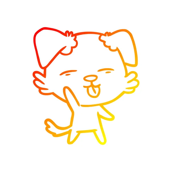 Caldo gradiente linea disegno cartone animato cane attaccare fuori lingua — Vettoriale Stock