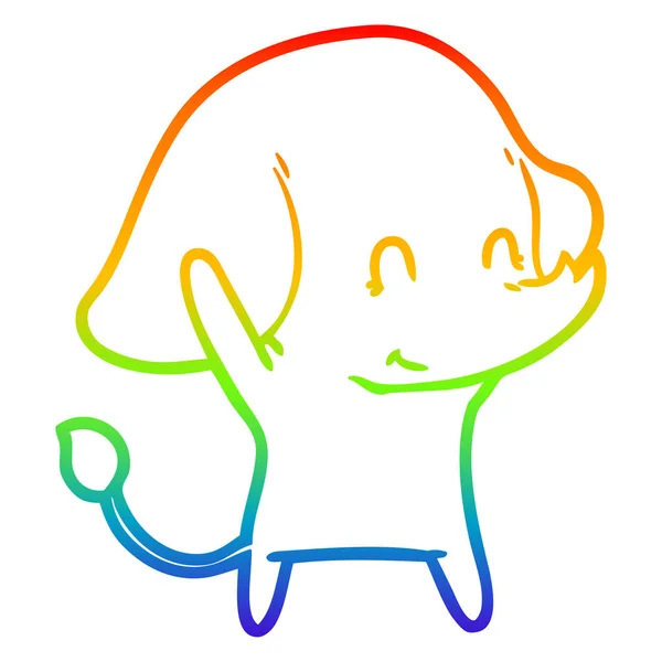 Arco iris gradiente línea dibujo lindo dibujos animados elefante — Vector de stock