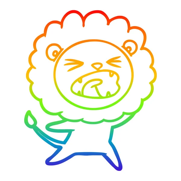 Rainbow gradient line drawing cartoon lion — Stock Vector