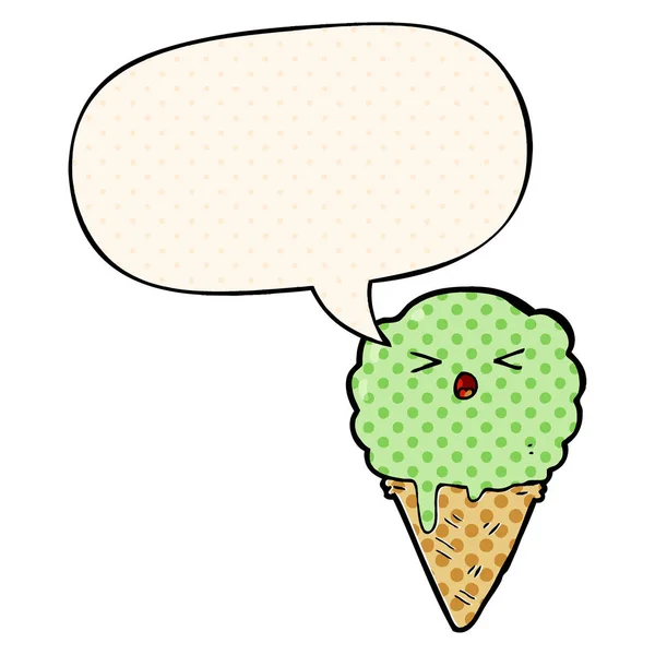 Мультяшне морозиво та мовна бульбашка в стилі коміксів — стоковий вектор