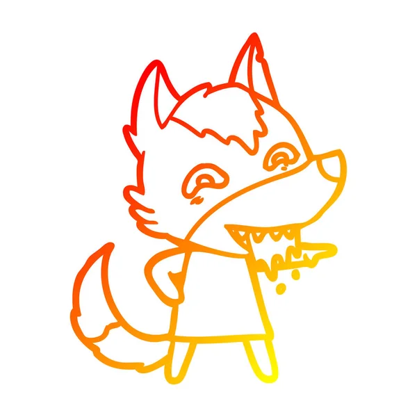 Warme kleurovergang lijntekening cartoon hongerige Wolf — Stockvector