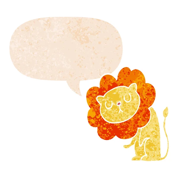 可爱的卡通狮子和语音泡沫在复古纹理风格 — 图库矢量图片