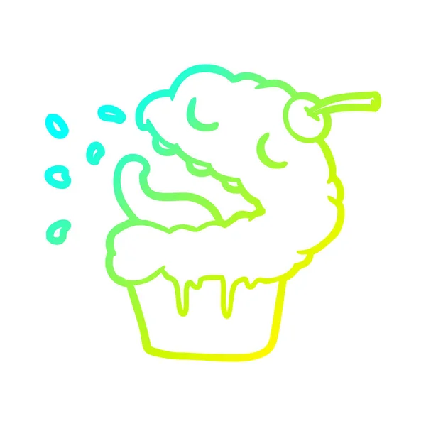 Kaltes Gefälle Linie Zeichnung lustige Cupcake — Stockvektor