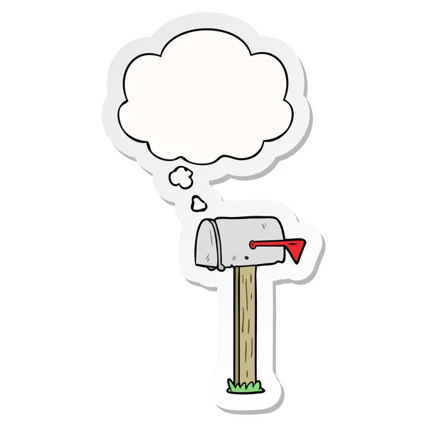 Cartoon mailbox en dacht Bubble als een gedrukte sticker — Stockvector