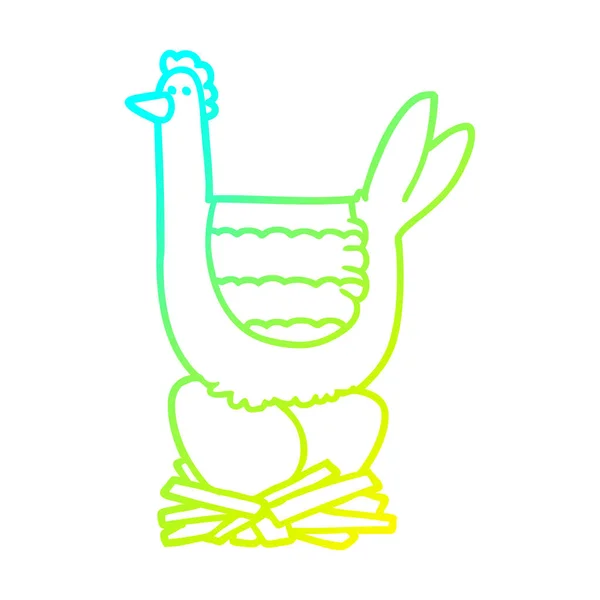 Hideg színátmenet vonal rajz karikatúra csirke ül a tojások ne — Stock Vector