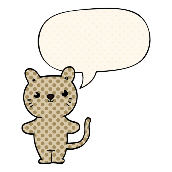 Desenho animado gato e fala bolha em estilo de quadrinhos — Vetor de Stock