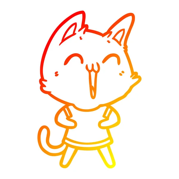 Meleg színátmenet vonal rajz boldog Cartoon Cat — Stock Vector