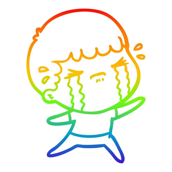 Rainbow gradient line drawing cartoon man crying — Stock Vector