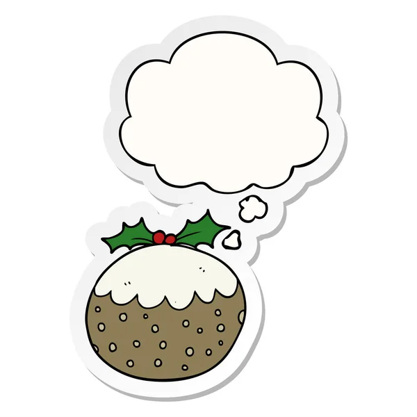 Pudding de Noël dessin animé et bulle de pensée comme un bâton imprimé — Image vectorielle