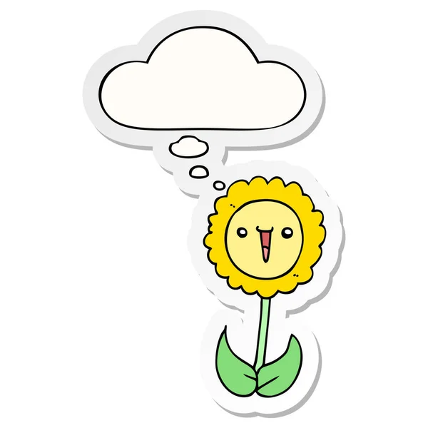 Cartoon flower and thought bubble as a printed sticker — Stock Vector