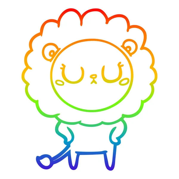 Rainbow gradient line drawing cartoon lion — Stock Vector