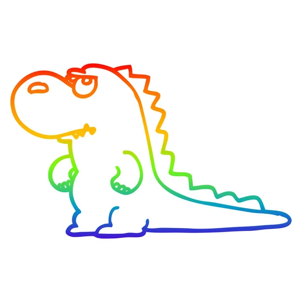 Rainbow gradient line drawing cartoon annoyed dinosaur — Stock Vector