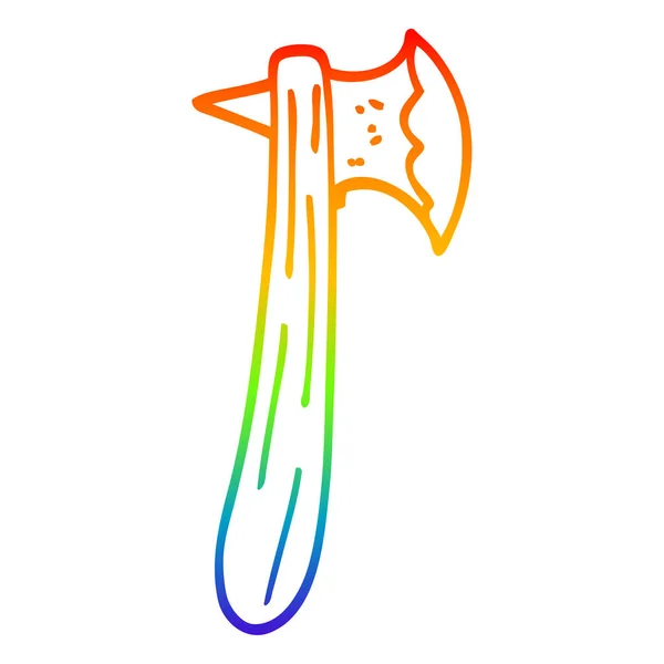 Rainbow Gradient Line Zeichnung Cartoon Axt — Stockvektor
