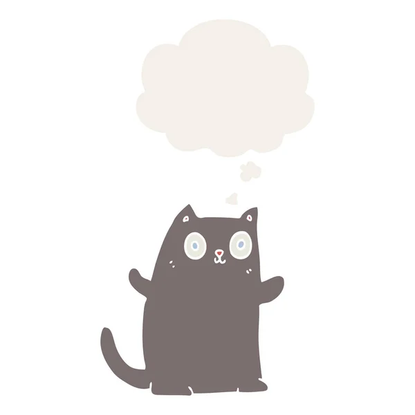 Gato de dibujos animados y burbuja de pensamiento en estilo retro — Vector de stock