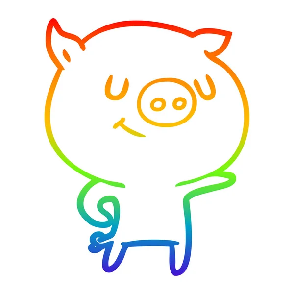 Rainbow gradient ligne dessin heureux dessin animé cochon — Image vectorielle