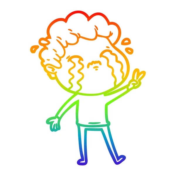 Arco iris gradiente línea dibujo dibujos animados hombre llorando — Vector de stock