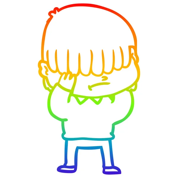 Rainbow gradient ligne dessin animé garçon avec les cheveux désordonnés — Image vectorielle