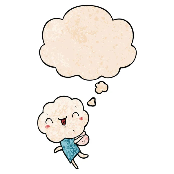 Χαριτωμένο καρτούν σύννεφο κεφάλι πλάσμα και σκέψη φούσκα σε γκραντζ Te — Διανυσματικό Αρχείο