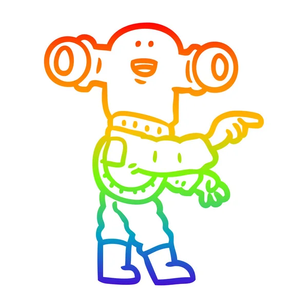 Linea gradiente arcobaleno disegno amichevole cartone animato alieno puntamento — Vettoriale Stock