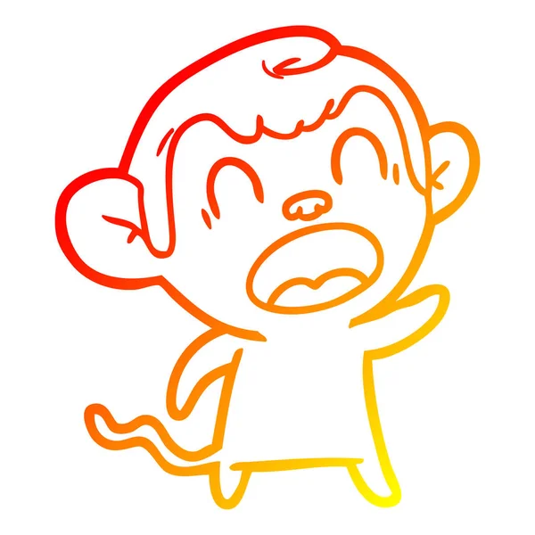 Línea de gradiente caliente dibujo gritando mono de dibujos animados — Vector de stock