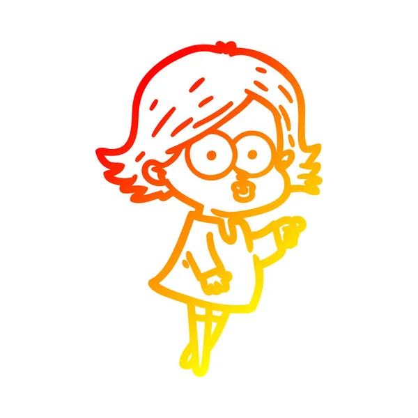 暖かいグラデーションライン描画漫画の女の子のプーティング — ストックベクタ