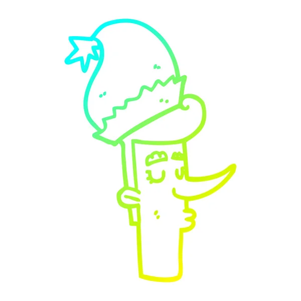 Linha gradiente frio desenho cartoon homem no chapéu de Natal —  Vetores de Stock