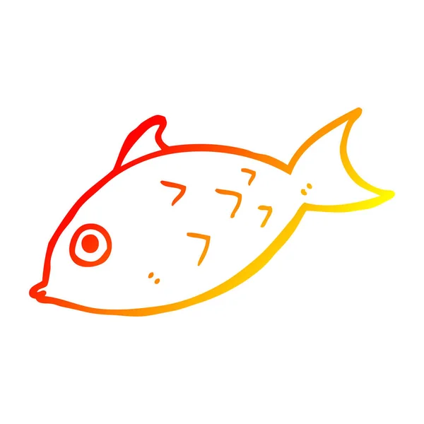 Línea de gradiente caliente dibujo dibujos animados peces — Vector de stock