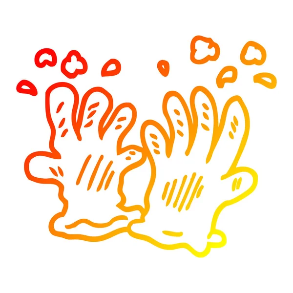 Línea de gradiente caliente dibujo de dibujos animados guantes de jardín — Vector de stock