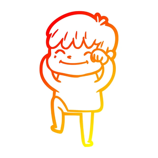 Warme kleurovergang lijntekening cartoon Happy Boy — Stockvector