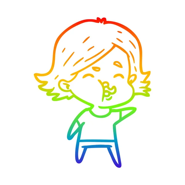 Arco-íris linha gradiente desenho cartoon menina puxando rosto —  Vetores de Stock