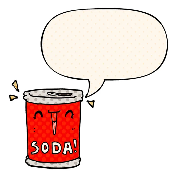 Canette de soda de dessin animé et bulle d'expression dans le style de bande dessinée — Image vectorielle