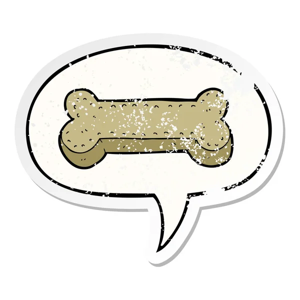 Cartoon hond biscuit en toespraak bubble noodlijdende sticker — Stockvector