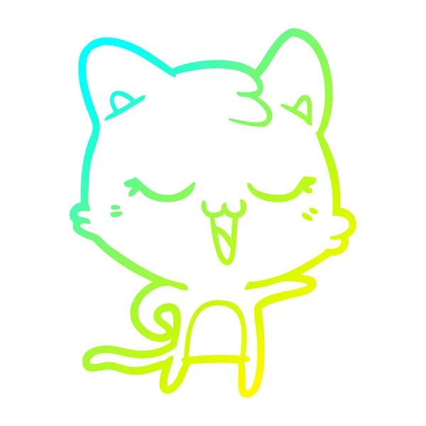 Gradient linia kreskówka kot szczęśliwy rysunek zimny — Wektor stockowy