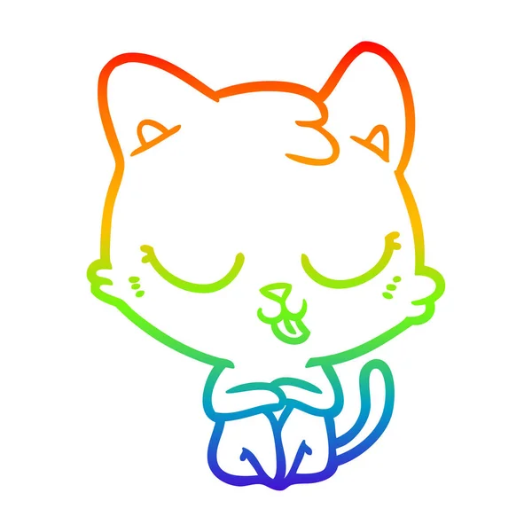 Rainbow gradient line drawing cartoon cat — Stock Vector