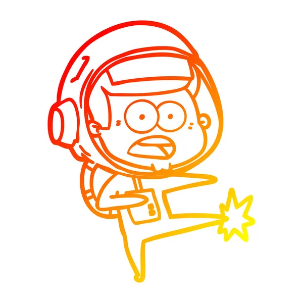 暖かいグラデーションライン描画漫画は宇宙飛行士の蹴り驚き — ストックベクタ