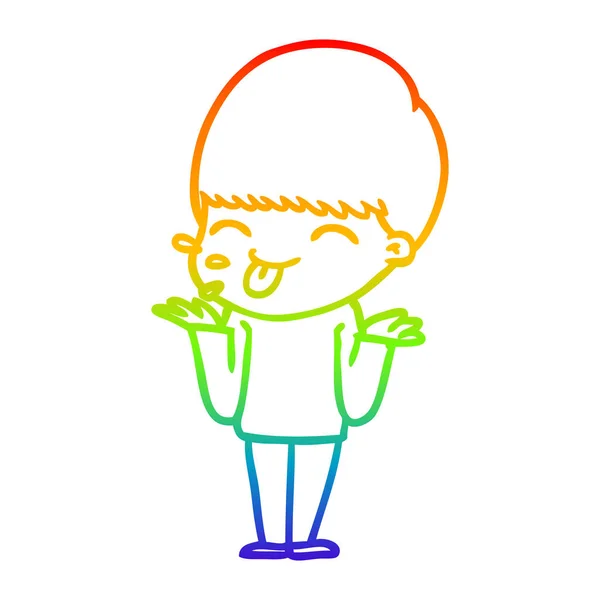 Rainbow gradient line drawing cartoon boy sticking out tongue — Stock Vector