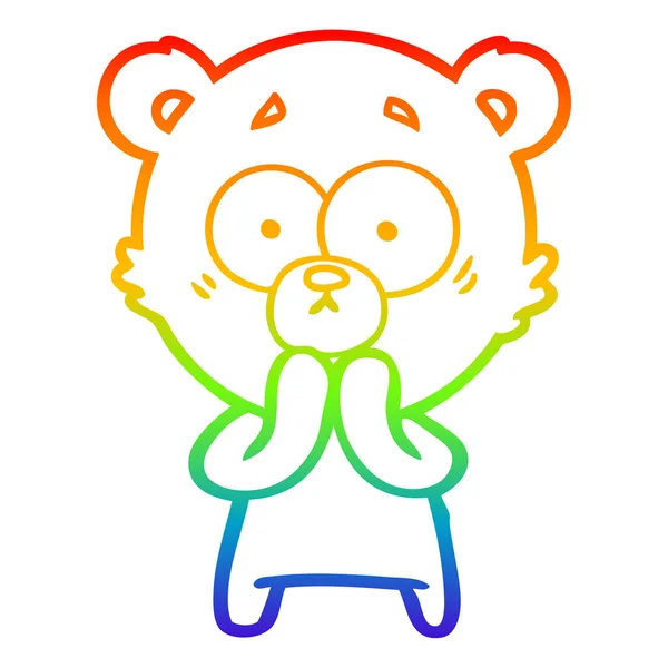 Arco iris gradiente línea dibujo preocupado oso dibujos animados — Archivo Imágenes Vectoriales