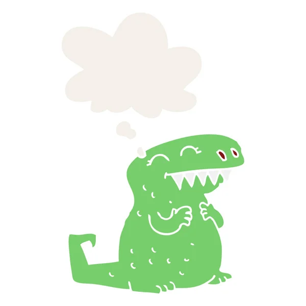 Dinosaure dessin animé et bulle de pensée dans un style rétro — Image vectorielle
