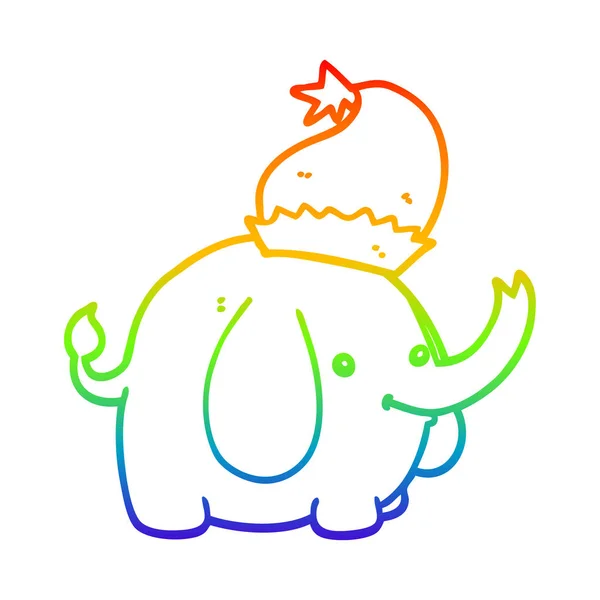 Regenboog gradiënt lijntekening leuke cartoon kerst olifant — Stockvector