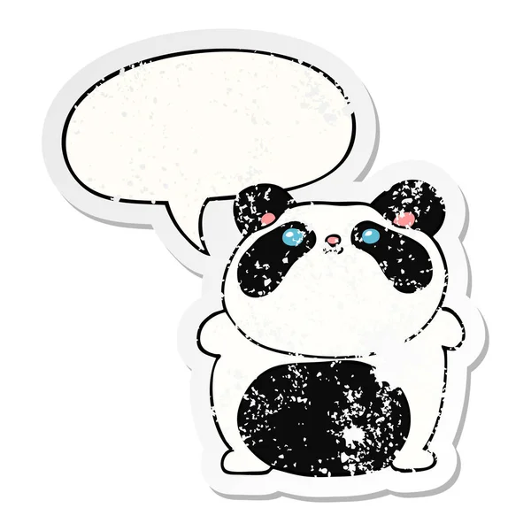 Cartoon panda and speech bubble distressed sticker — Stock Vector
