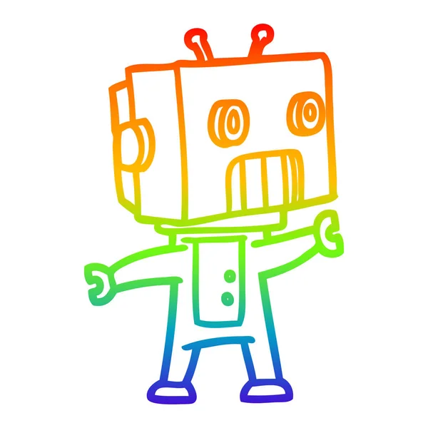 Arco iris gradiente línea dibujo dibujos animados robot — Vector de stock