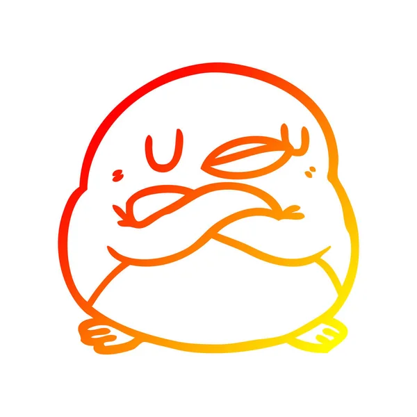 Ligne de dégradé chaud dessin pingouin avec bras croisés — Image vectorielle