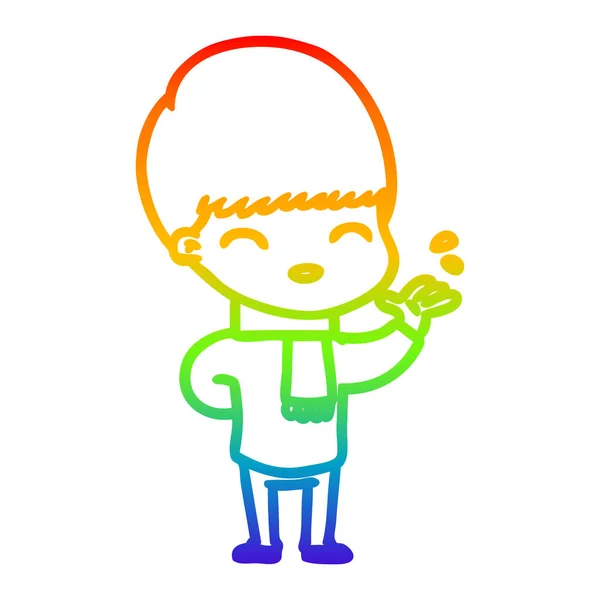 Веселка градієнтна лінія малюнок щасливий мультяшний хлопчик — стоковий вектор