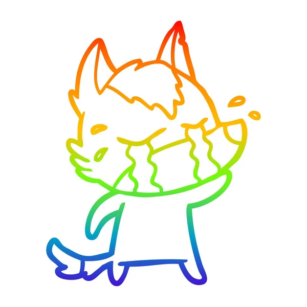 Rainbow gradient ligne dessin dessin animé pleurant loup — Image vectorielle