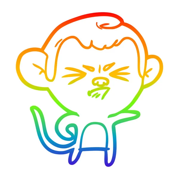 Arco-íris linha gradiente desenho dos desenhos animados macaco irritado — Vetor de Stock