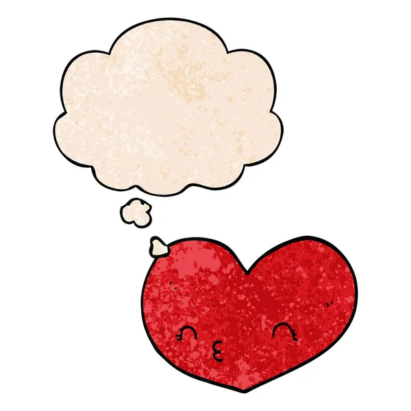 Cartoon kärlek hjärta och tänkte bubbla i grunge textur mönster — Stock vektor